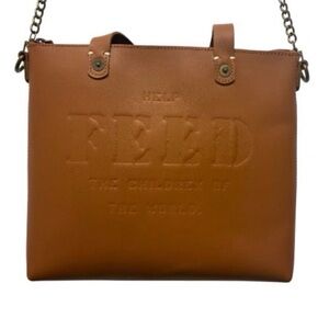 FEED Tan Brown Genuine Leather Medium Eleanor Crossbody Bag with Chain Strap